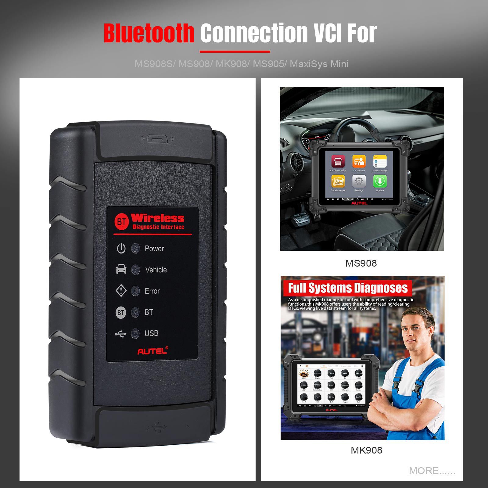 Original Autel VCI Bluetooth Adaptador Interface de Diagnóstico Sem Fio Bluetooth Conexão VCI Para MS908S/MS908/MK908/MS905/MaxiSys Mini