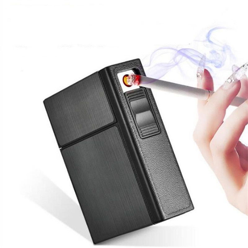 CC035A Brand New Detachable Metal Cigarette Case with USB Rechargable Eletronic Lighter