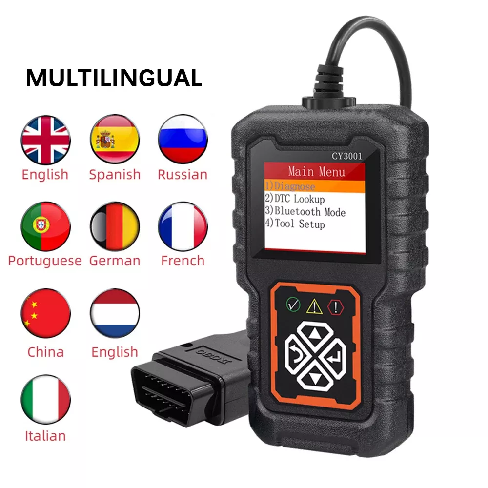Código de falha do leitor de código CY3001 OBD2 clara EOBD OBD 2 ferramenta de diagnóstico do carro da exibição digital do sensor O2 da bateria do motor do leitor