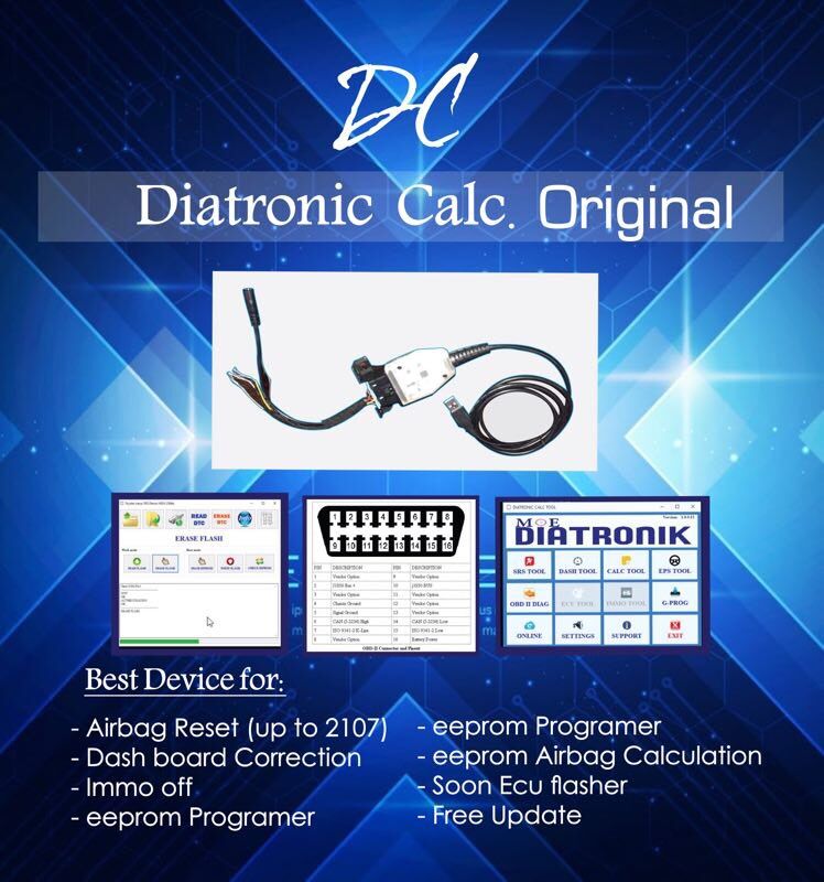 Ferramenta OBD Diatronik SRS +DASH +CALC +EPS com USB Dongle