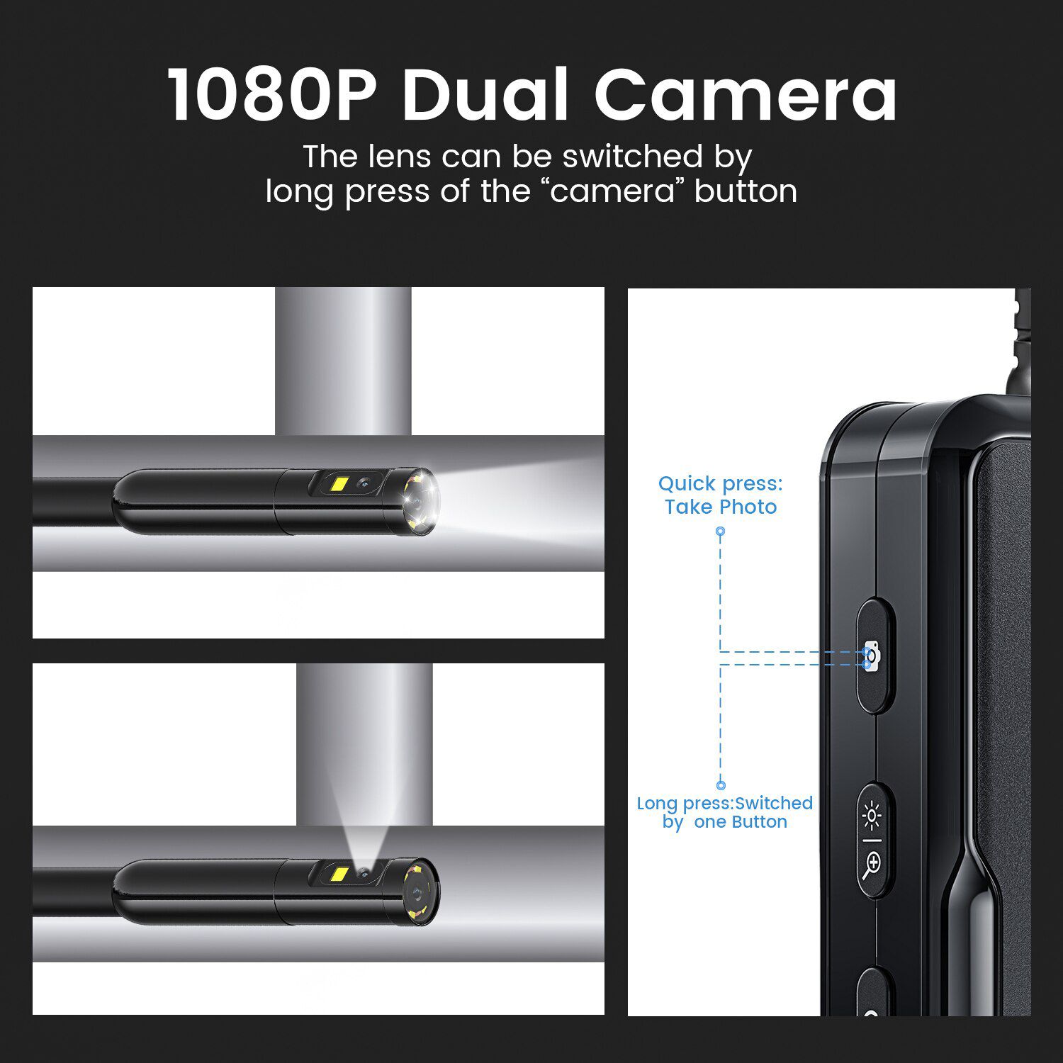 Dual Lens Wireless Endoscópio 0.28In Dia 1080P Bore Scope Inspection Camera para Android e iOS