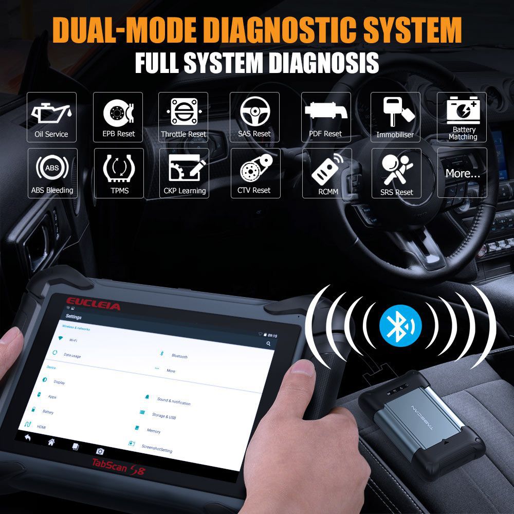 EUCLEIA TabScan S8 Pro Automotivo Inteligente Duplo modo Diagnóstico Sistema Livre Atualização Online