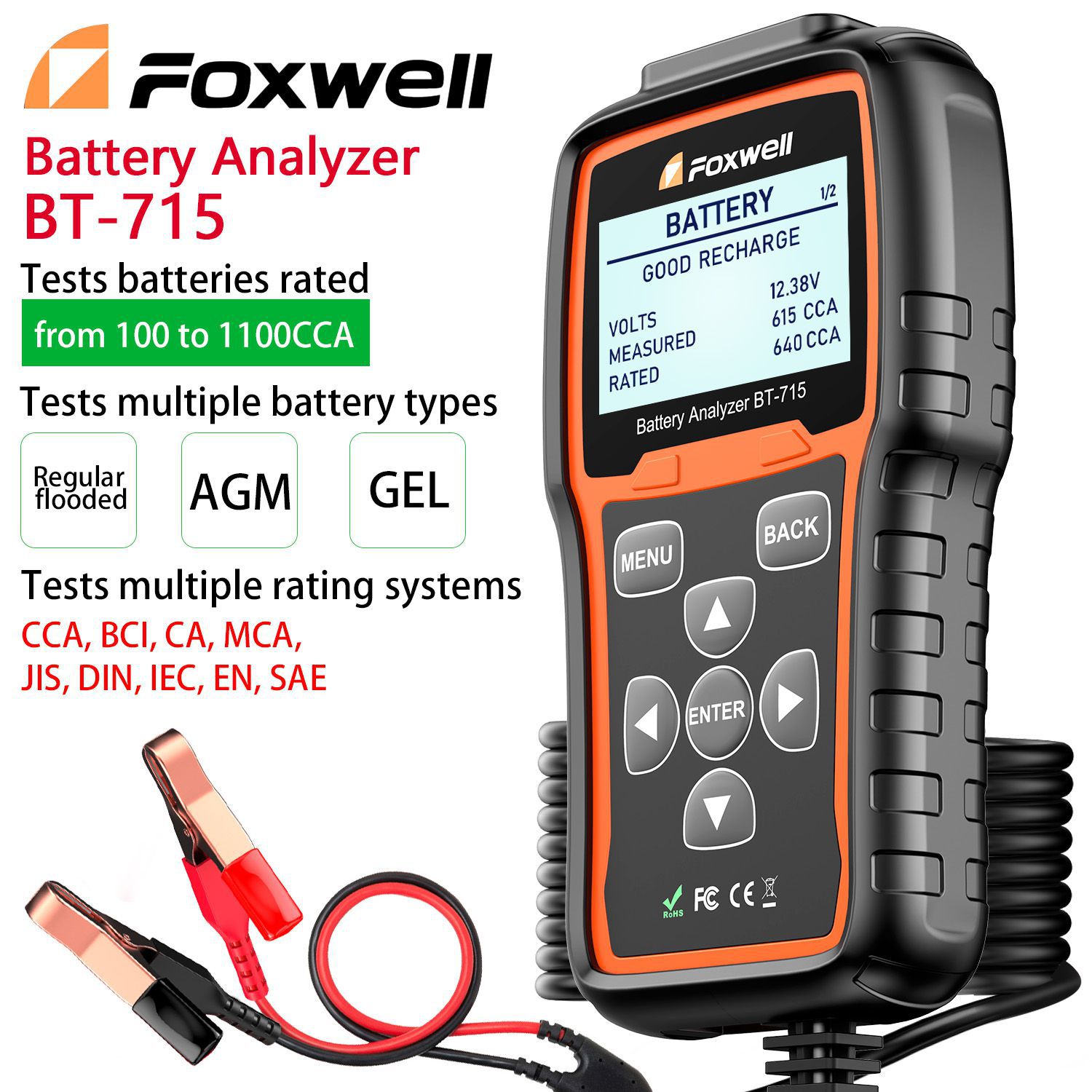 Foxwell BT-715 Apoio Ao analisador de baterias Multi-Linguagem Substituído Foxwell BT-705