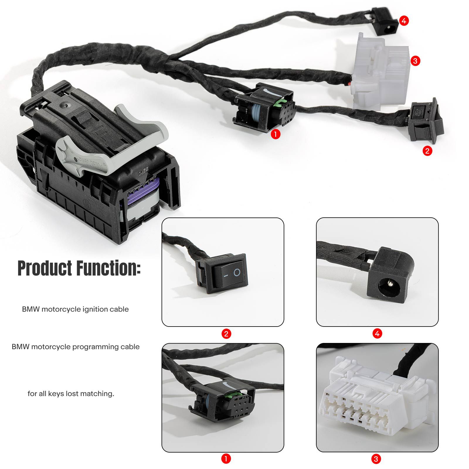 Cabo do adaptador de correspondência da chave 8A/4D do OEM K-008 para o cabo de ignição/programação da motocicleta BMW para todas as chaves