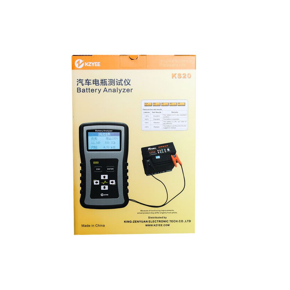 KZYEE KS20 Battery Analyzer for 12 /24V Cars 100 -1700 CCA Automotive Battery Load Test Cranking and Charging System Diagnostic Tool
