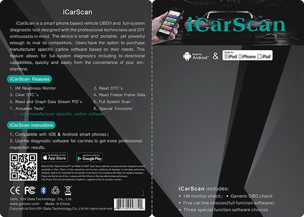 Novo sistema de diagnóstico Da ferramenta de diagnóstico do Icarscan completo para o Android / iOS com Cinco software de funcionamento do carro  ID 3 specica free Up