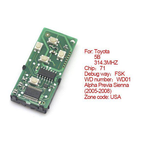 Toyota Smart Card Board 5 Buttons 314.3MHZ Number 271451 -6221 -USA