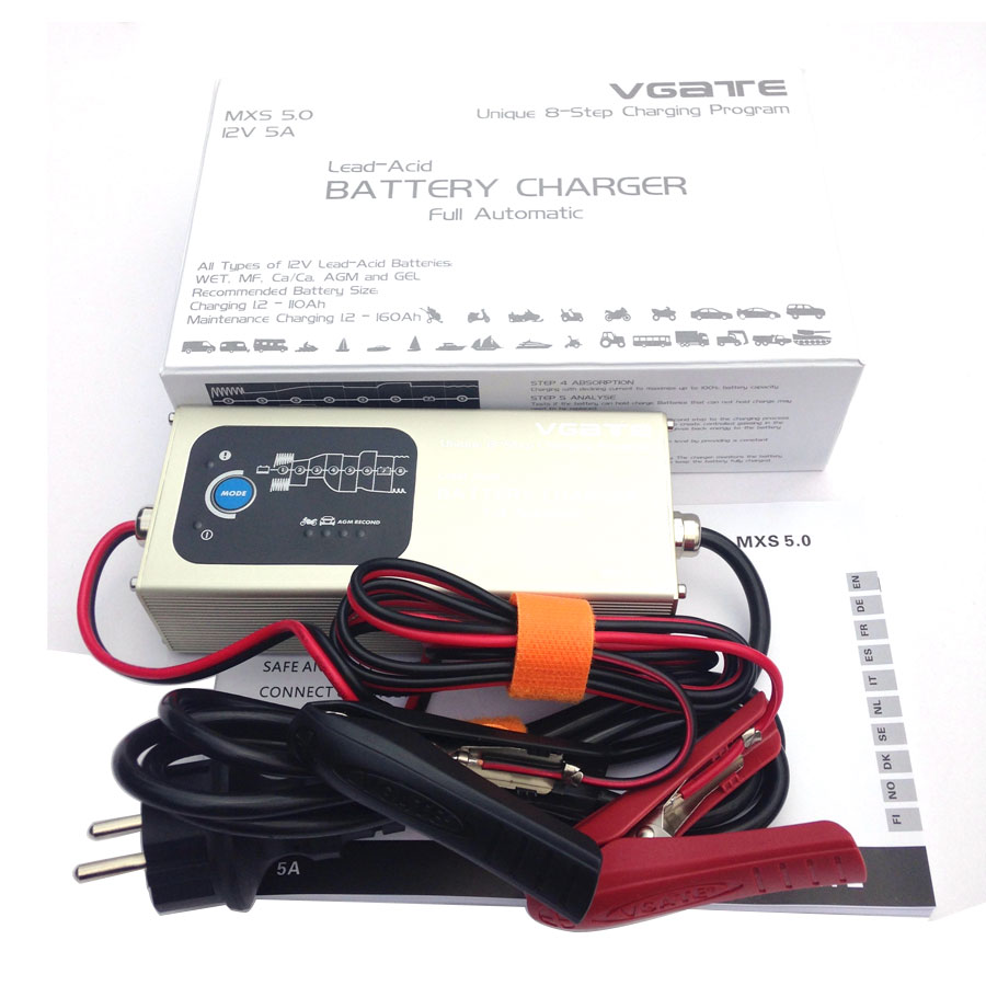 Vgate MXS 5.0 Totalmente Automático 12V 5A Smart Acid Battery Charger com Temperatura Compensação Carro MXS 5.0