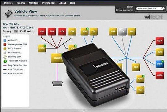 WiTech MicroPod 2 para exibição de software Chrysler