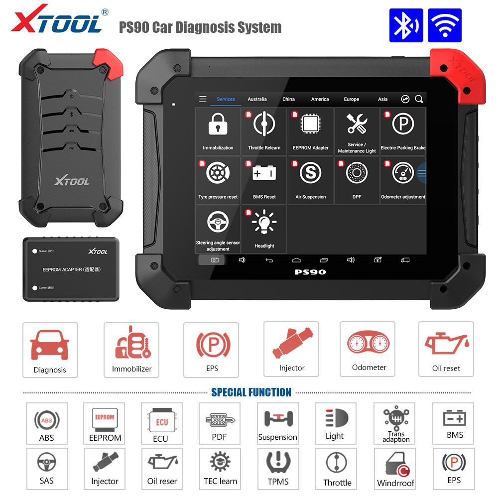 XTOOL PS90 Pro Diagnostic Tool for Diesel Gasoline Car and Trucks PS90 Heavy Duty Code Scanner with Odometer Adjustment Function