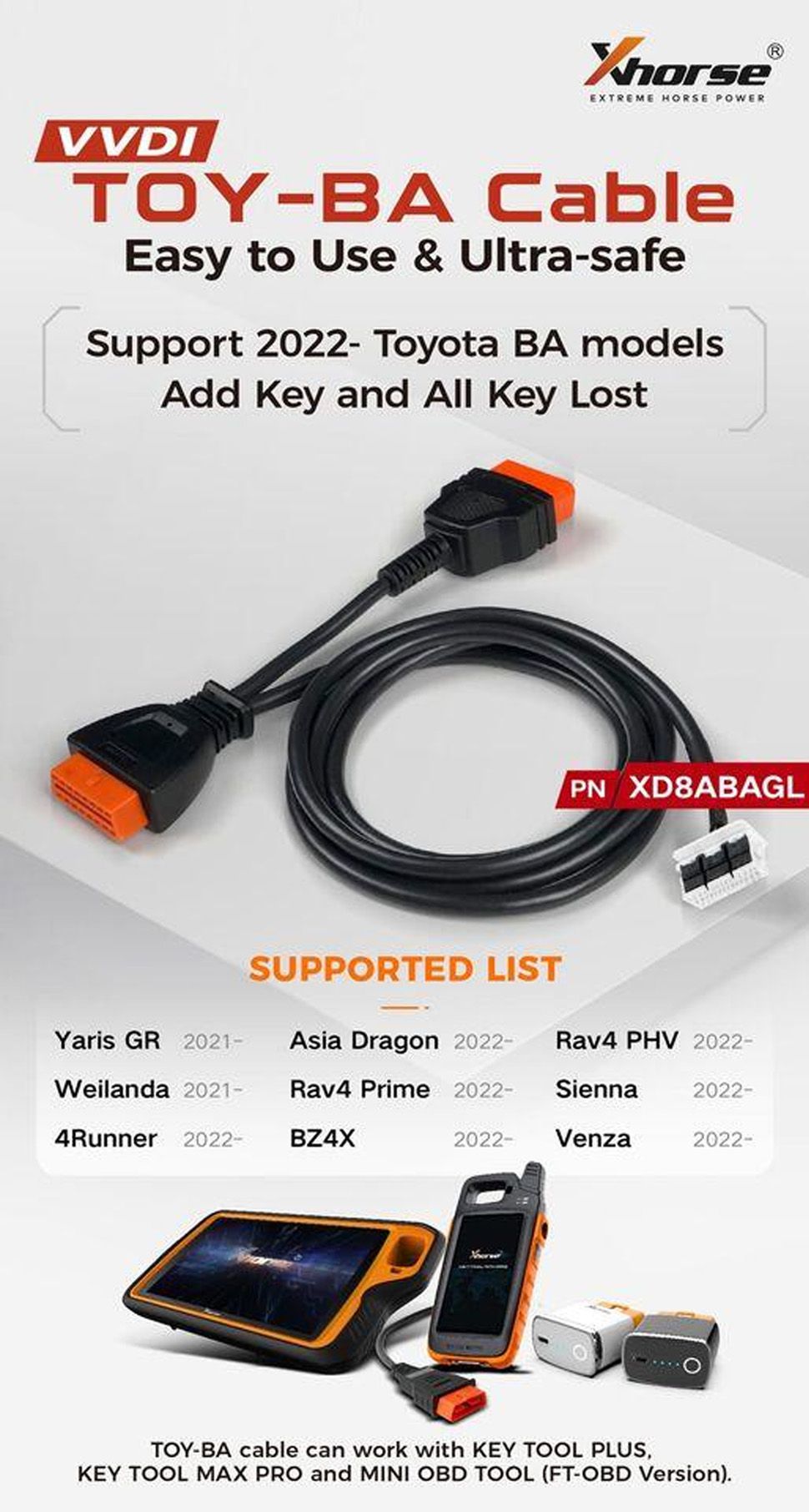 Xhorse Toyota BA Todas as chaves perdidas adaptador KD8ABAGL