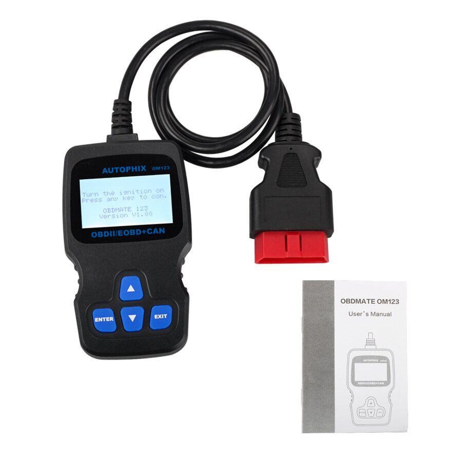 Nova Chegada OM123 OBD2 EOBD CAN Manutenção manual Código Multi Língua (Cor Negra)