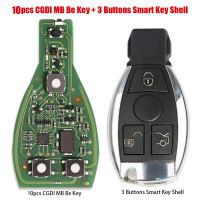 10件原装CGDI MB Be Key V1.3，带智能钥匙外壳3按钮，适用于梅赛德斯-奔驰，获得10个CGDI MB免费代币