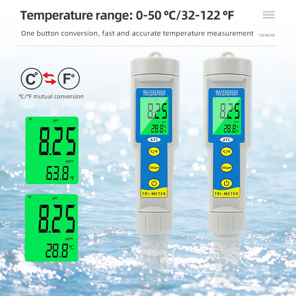 3 in 1 PH/TDS/Temperature Meter LCD Display 0.01 ATC Water Quality Acidometer for Drinking Water Aquariums PH Tester