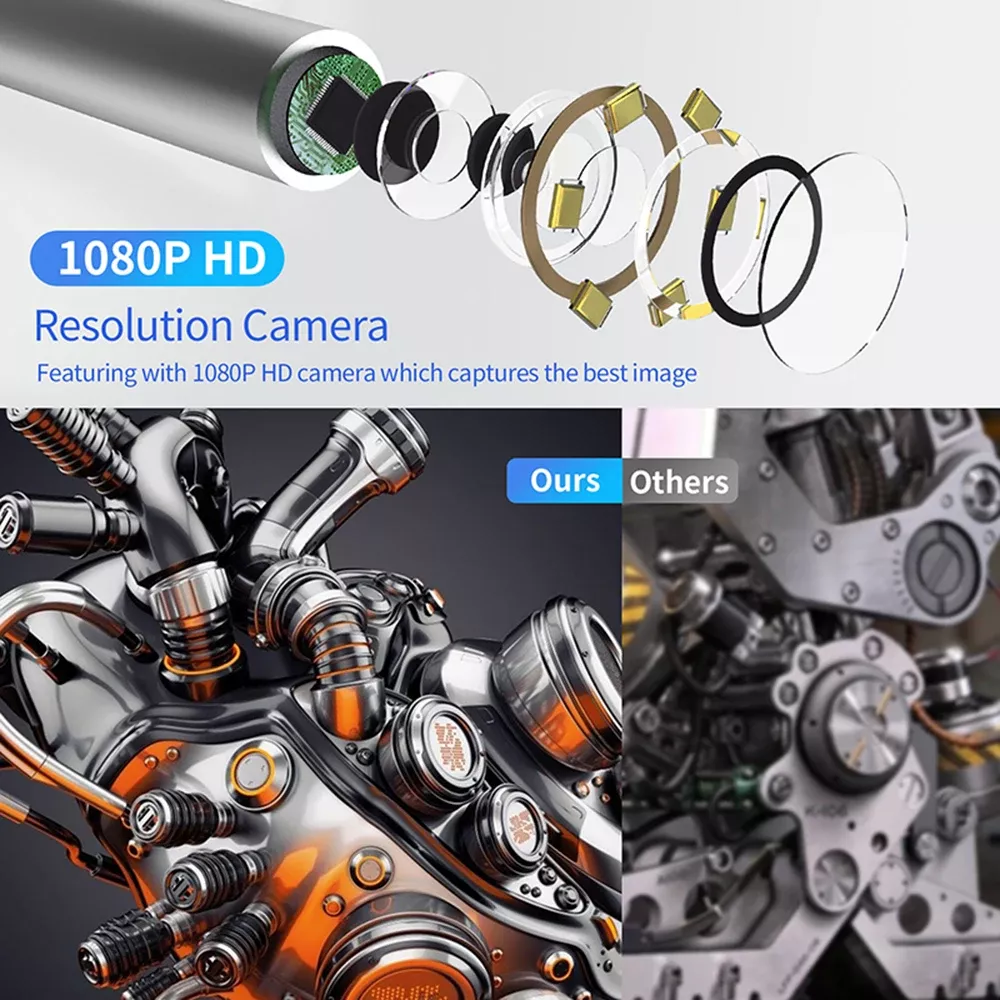 Câmera de endoscópio industrial portátil de 5,5 milímetros com 2,4 polegadas IPS tela IP67 HD inspeção Borescope 6 motor de veículo LED ajustável