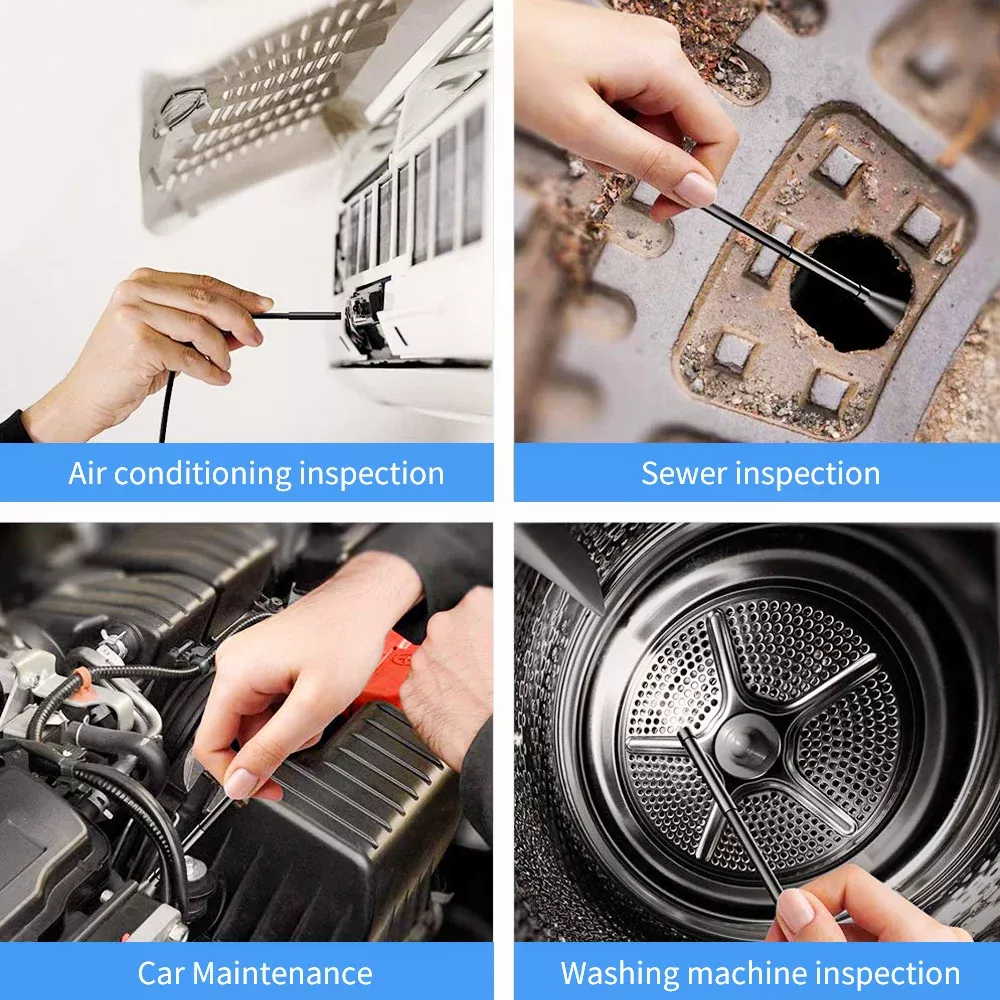 Câmera de endoscópio industrial portátil de 5,5 milímetros com 2,4 polegadas IPS tela IP67 HD inspeção Borescope 6 motor de veículo LED ajustável