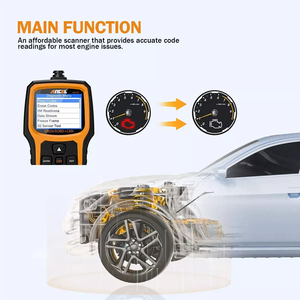 Ancel AD410 OBD2 Scanner Ferramenta de diagnóstico do carro automóvel ODB2 Leitor de código apaga os códigos de erro Scanner OBD 2 do motor de várias línguas