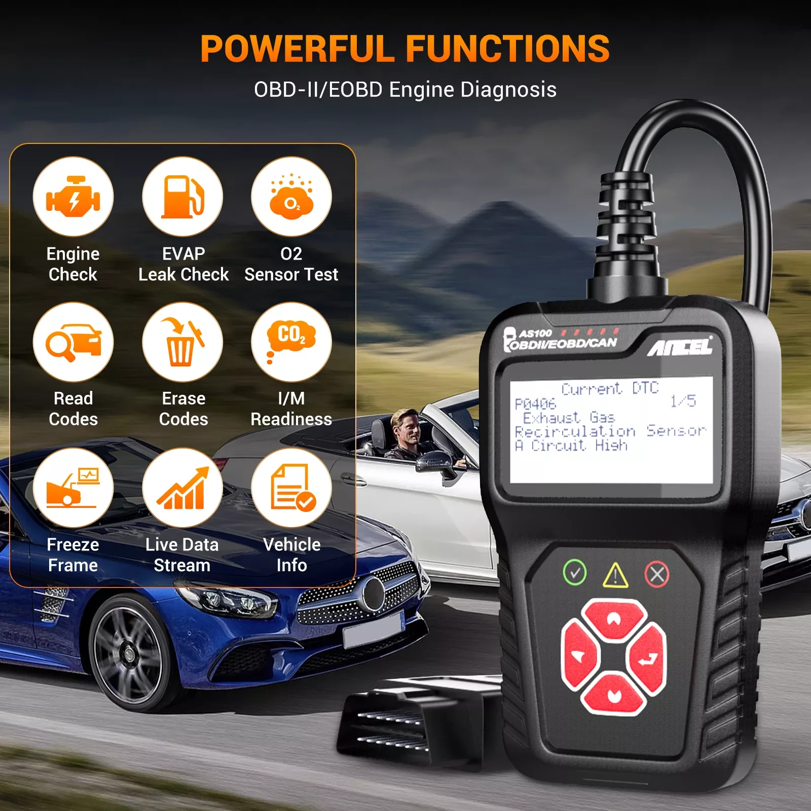 ANCEL AS100 OBD2 leitor de código do veículo do leitor de falha de luz do motor verifica a ferramenta de varredura diagnóstica completa EOBD/OBDII/CAN para BMW