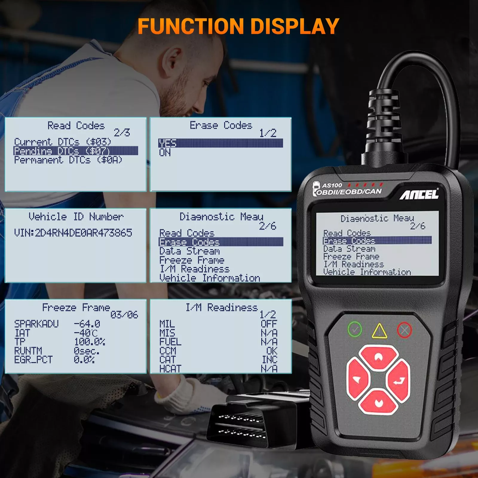 ANCEL AS100 OBD2 leitor de código do veículo do leitor de falha de luz do motor verifica a ferramenta de varredura diagnóstica completa EOBD/OBDII/CAN para BMW