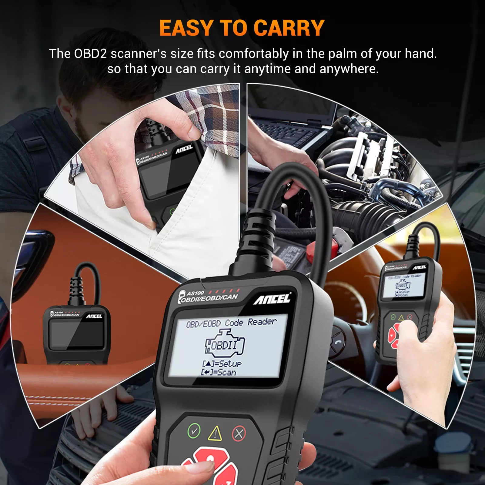 ANCEL AS100 OBD2 leitor de código do veículo do leitor de falha de luz do motor verifica a ferramenta de varredura diagnóstica completa EOBD/OBDII/CAN para BMW