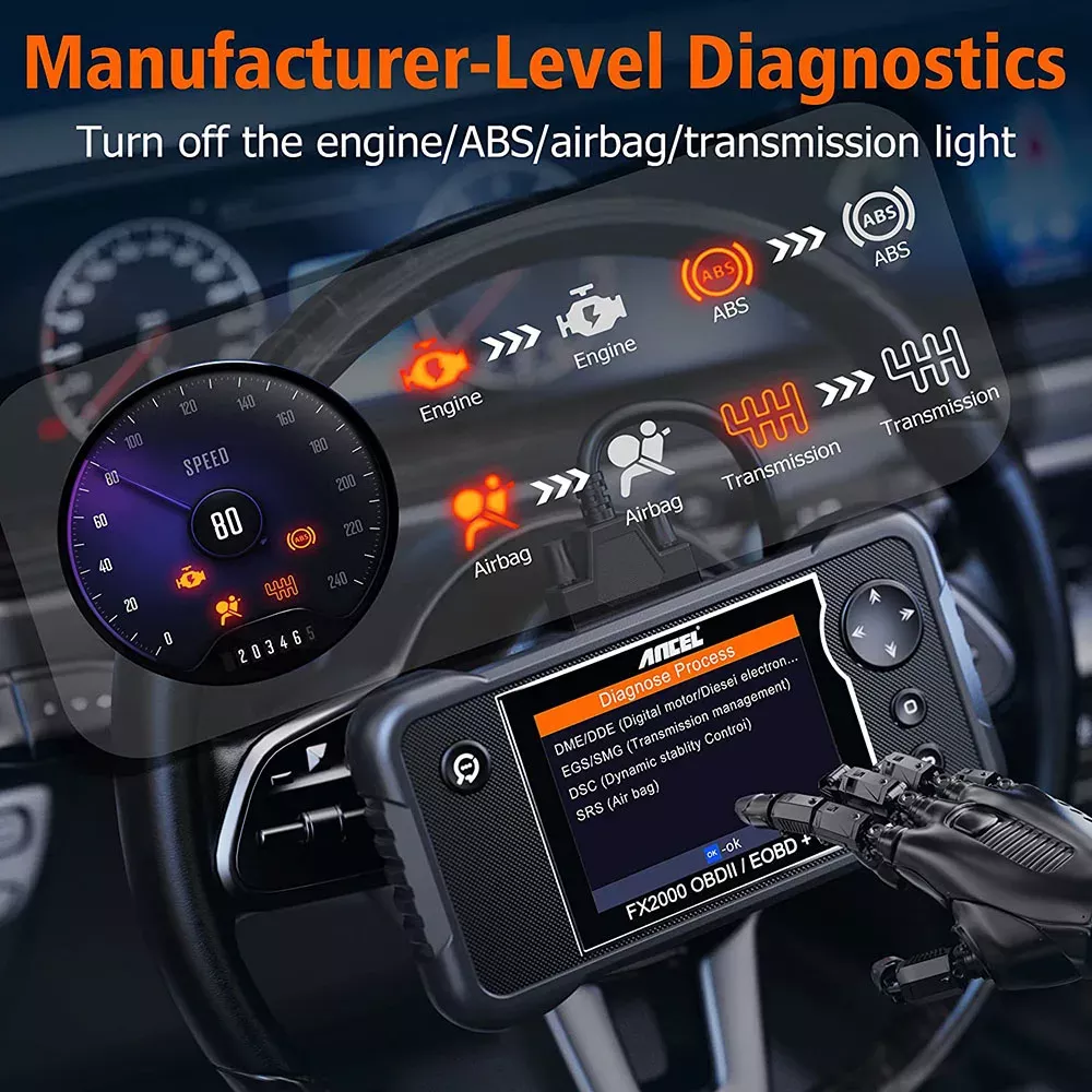 Ferramenta de diagnóstico do carro OBD2 do ANCEL FX2000 do leitor de código do motor do airbag do scanner do automóvel do OBD do ABS SRS ferramentas automotivas da atualização gratuita