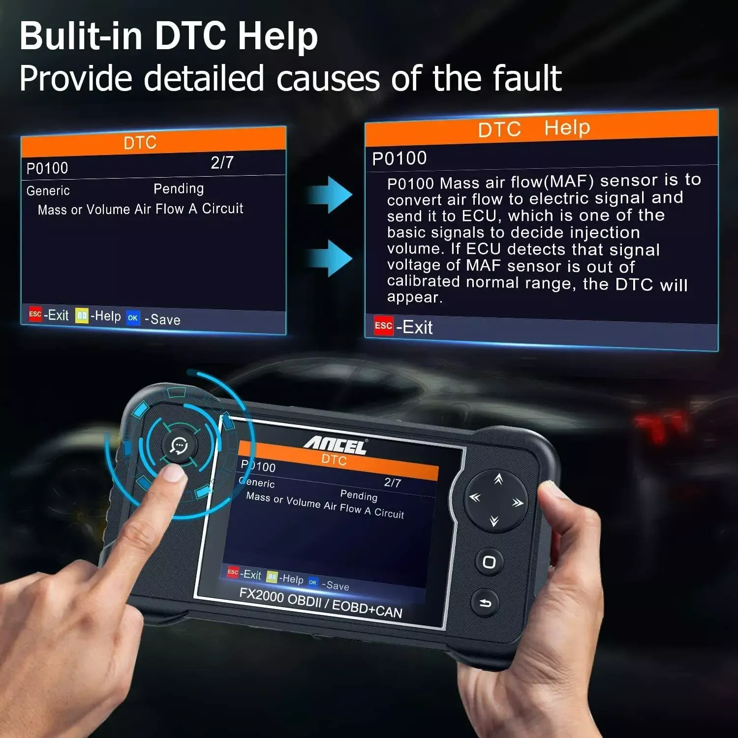 Ferramenta de diagnóstico do carro OBD2 do ANCEL FX2000 do leitor de código do motor do airbag do scanner do automóvel do OBD do ABS SRS ferramentas automotivas da atualização gratuita