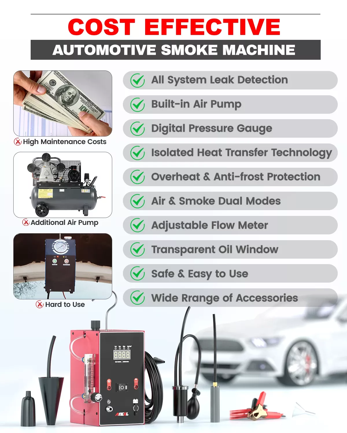 ANCEL L300 Detector de vazamento de fumo de carro EVAP Tubo Fumador Analisador de vazamento de tubo Testador Ferramenta de diagnóstico do sistema EVAP