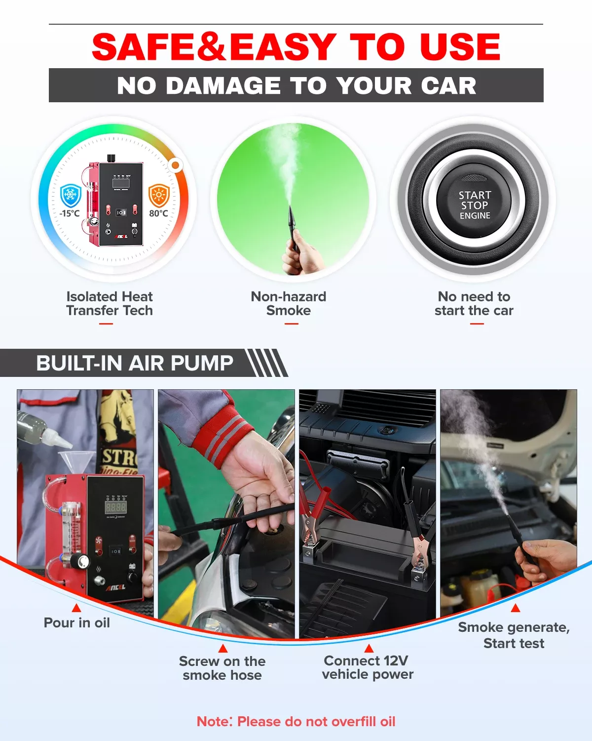 ANCEL L300 Detector de vazamento de fumo de carro EVAP Tubo Fumador Analisador de vazamento de tubo Testador Ferramenta de diagnóstico do sistema EVAP