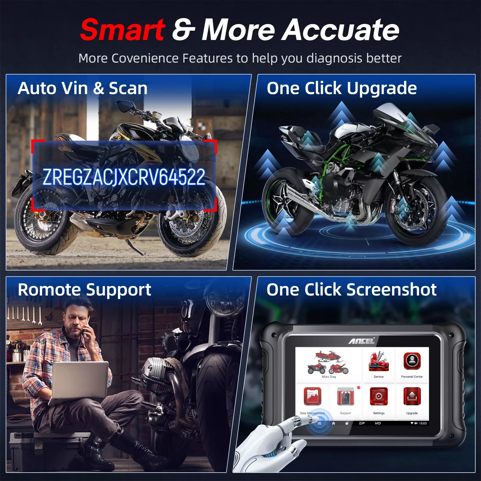 ANCEL MT700 OBD2 Scanner da motocicleta sistema completo do descanso do óleo ABS do sangramento do teste ativo da codificação do ECU da ferramenta de diagnóstico para a motocicleta