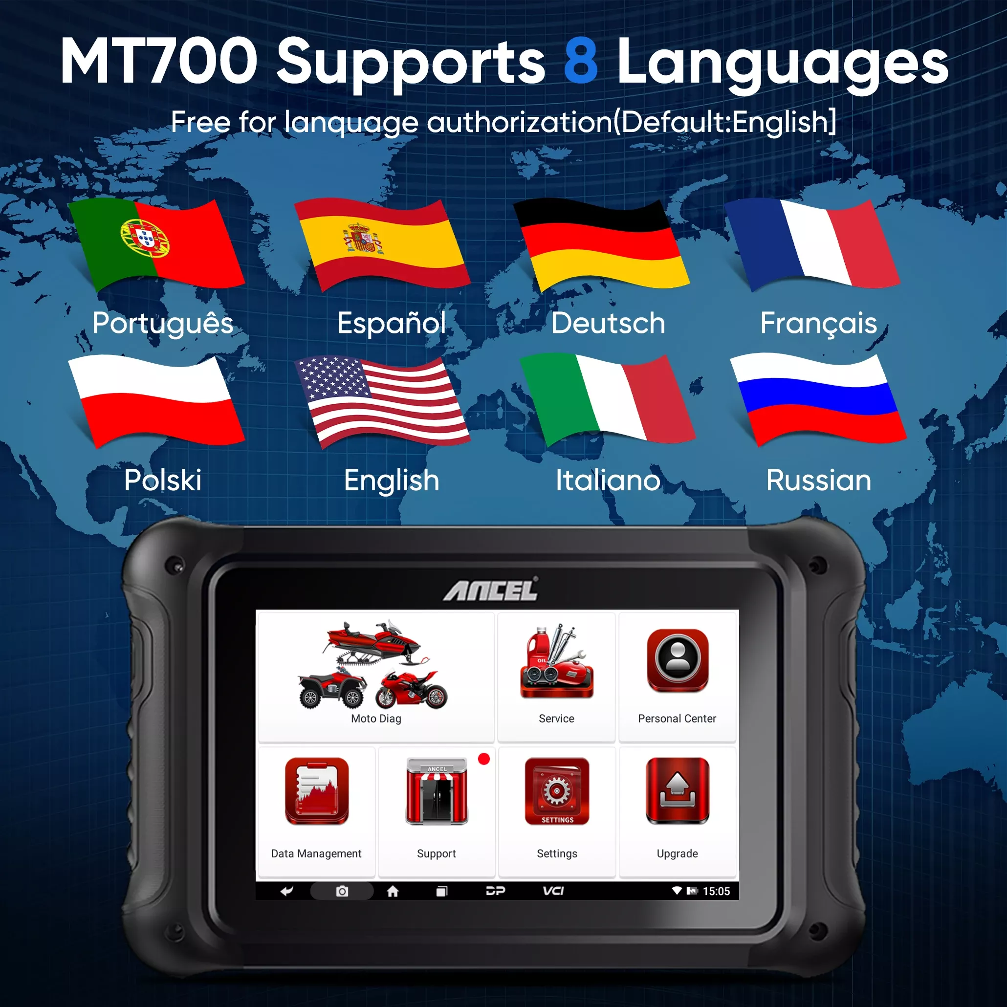 ANCEL MT700 OBD2 Scanner da motocicleta sistema completo do descanso do óleo ABS do sangramento do teste ativo da codificação do ECU da ferramenta de diagnóstico para a motocicleta