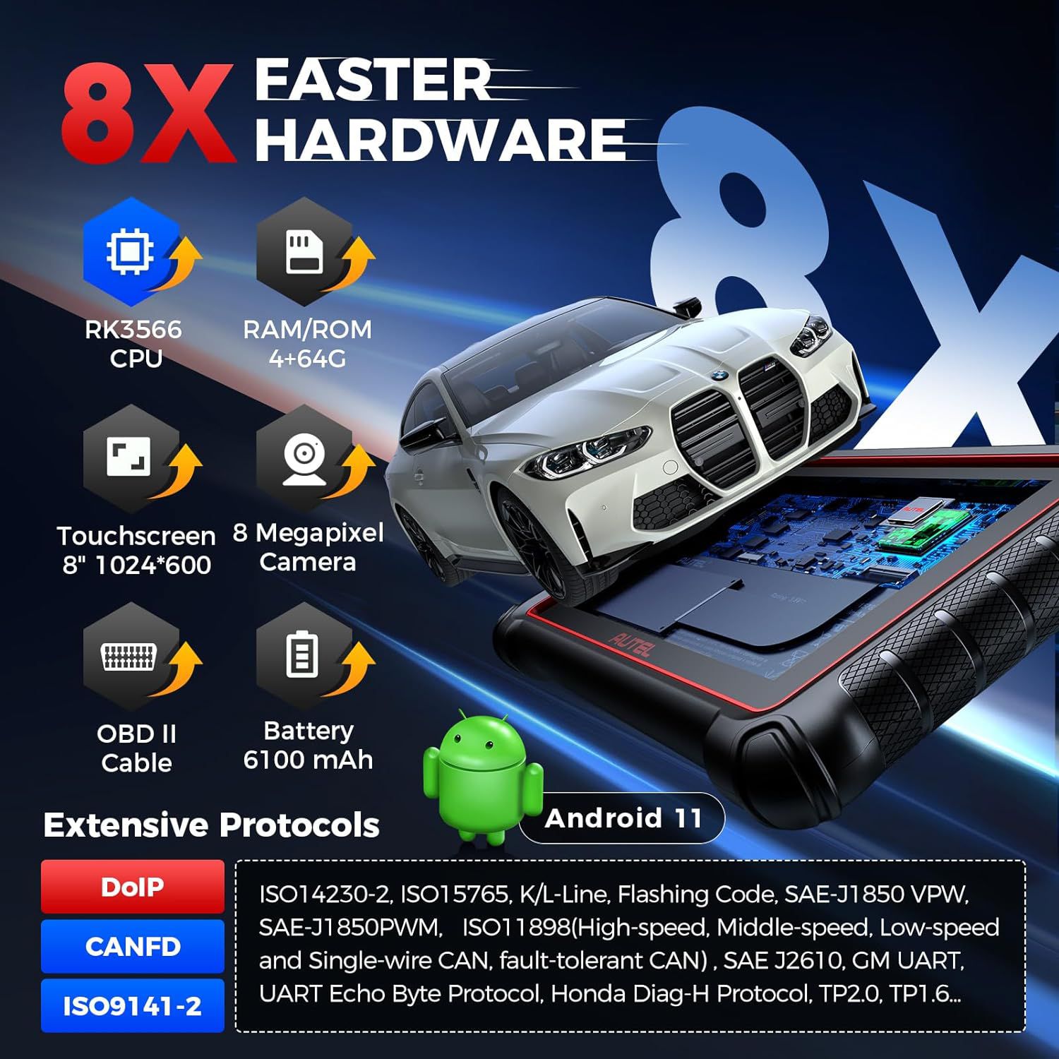 2025 Autel MaxiCOM MK900 Scanner CAN-FD & DoIP FCA & Renault SGW Access 40+ Serviço Nova Ver. de MK808BT PRO, MK808S, MK808Z