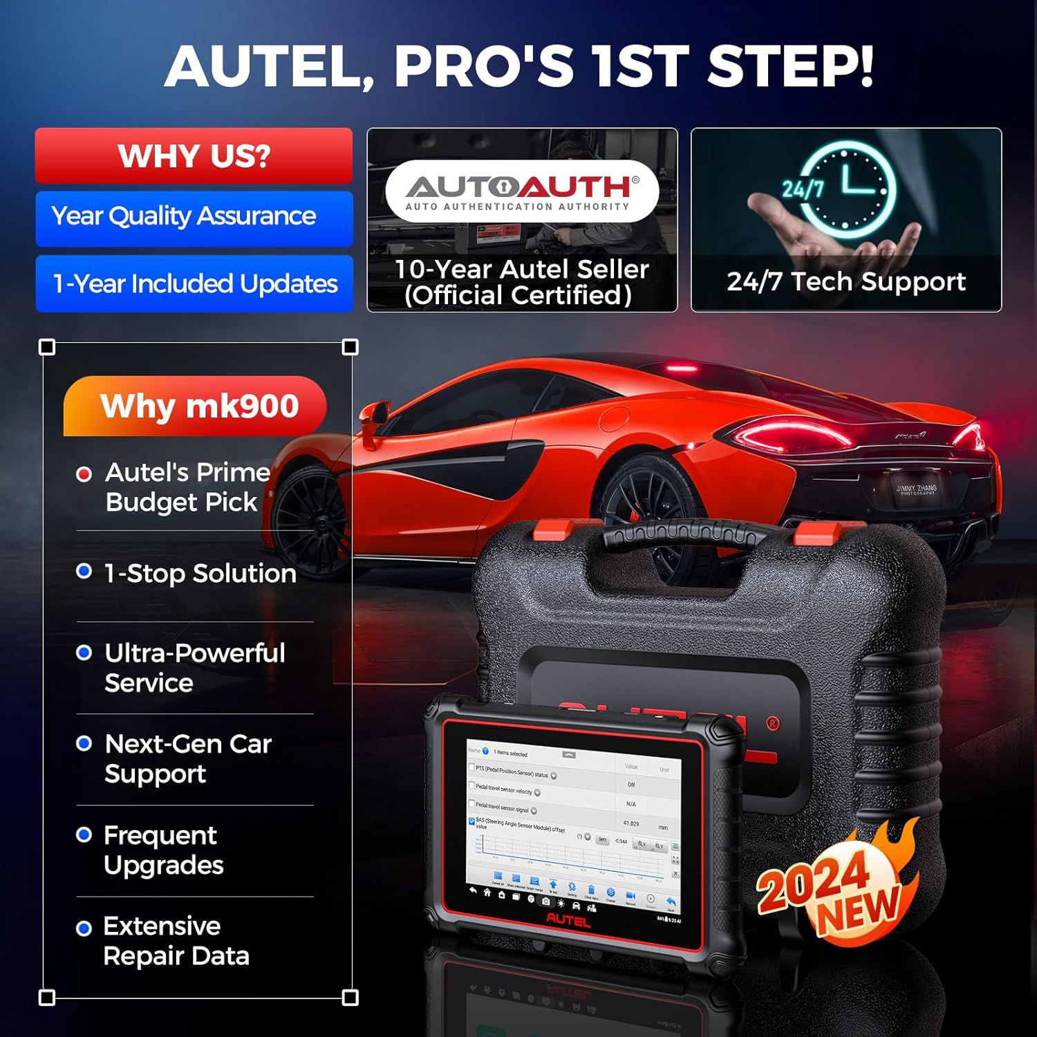 2025 Autel MaxiCOM MK900 Scanner CAN-FD & DoIP FCA & Renault SGW Access 40+ Serviço Nova Ver. de MK808BT PRO, MK808S, MK808Z