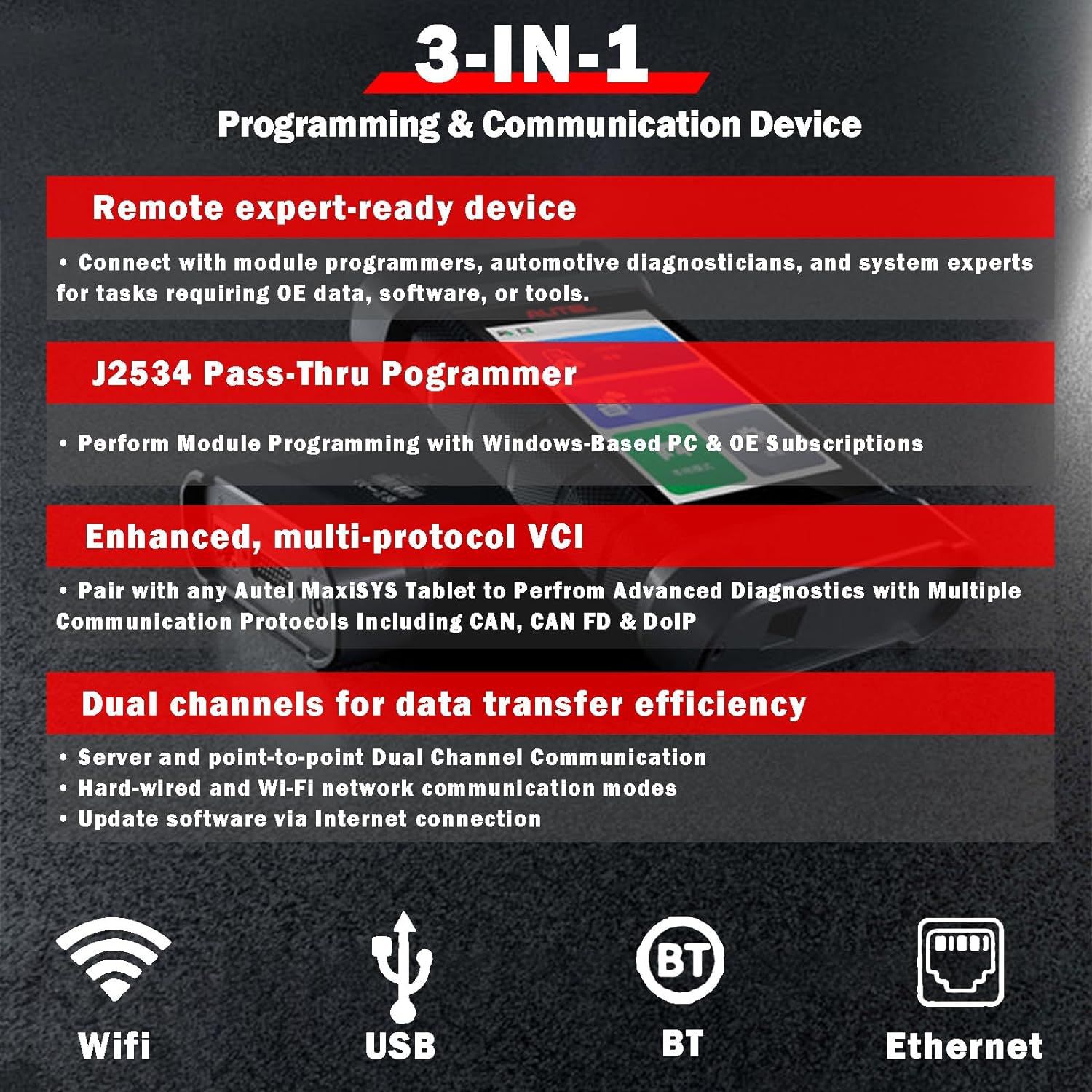 2024 Autel MaxiFlash XLink J2534 Ferramenta Remote Expert ECU Dispositivo de Programação Trabalho com PC, Telefone Móvel e Autel Ultra, MS919, MS909