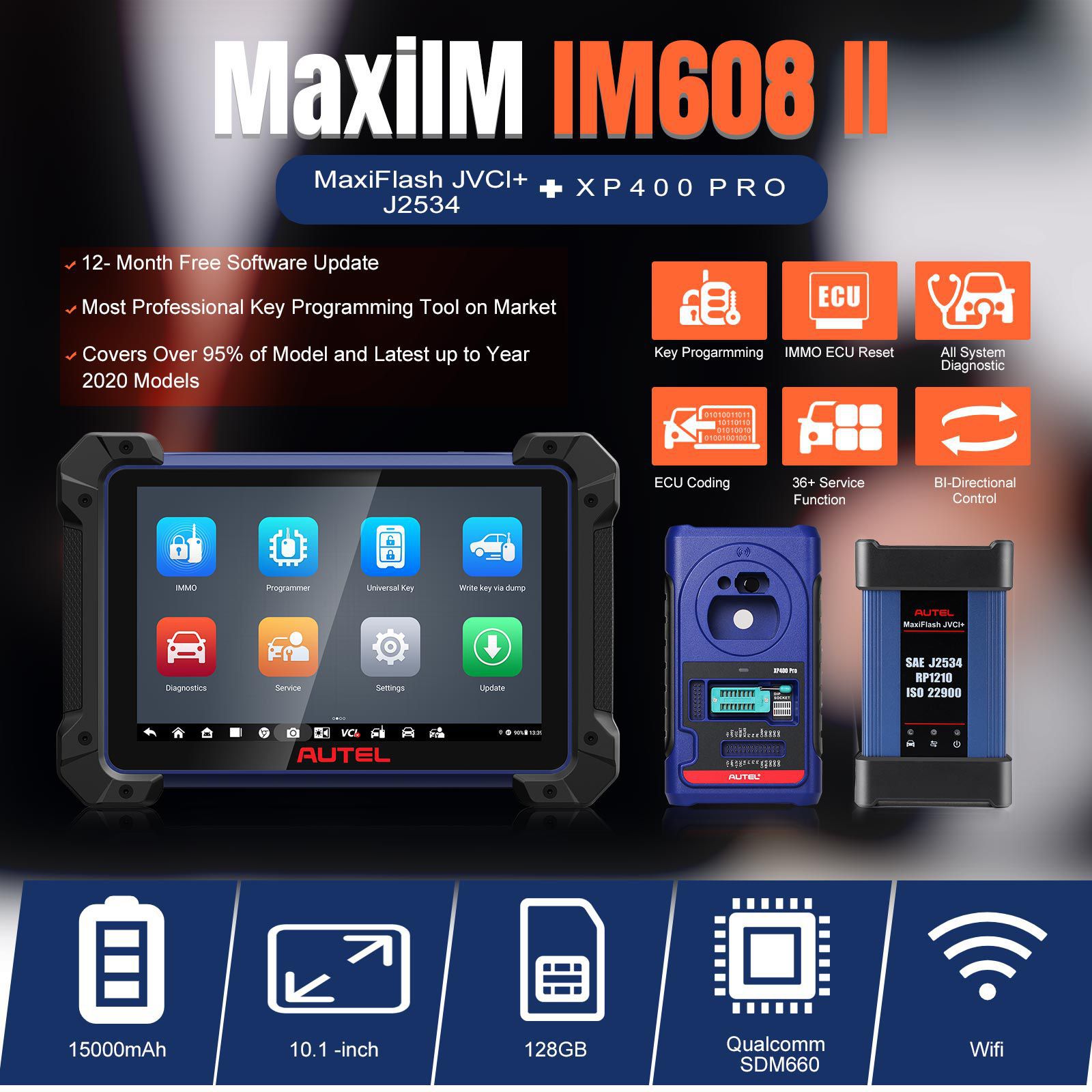 2023 Autel Maxiim IM608 II (IM608 PRO II) Automotive All-In-One Key Programming Tool Sem Limitação IP Obter 2pcs Smart Key Watch