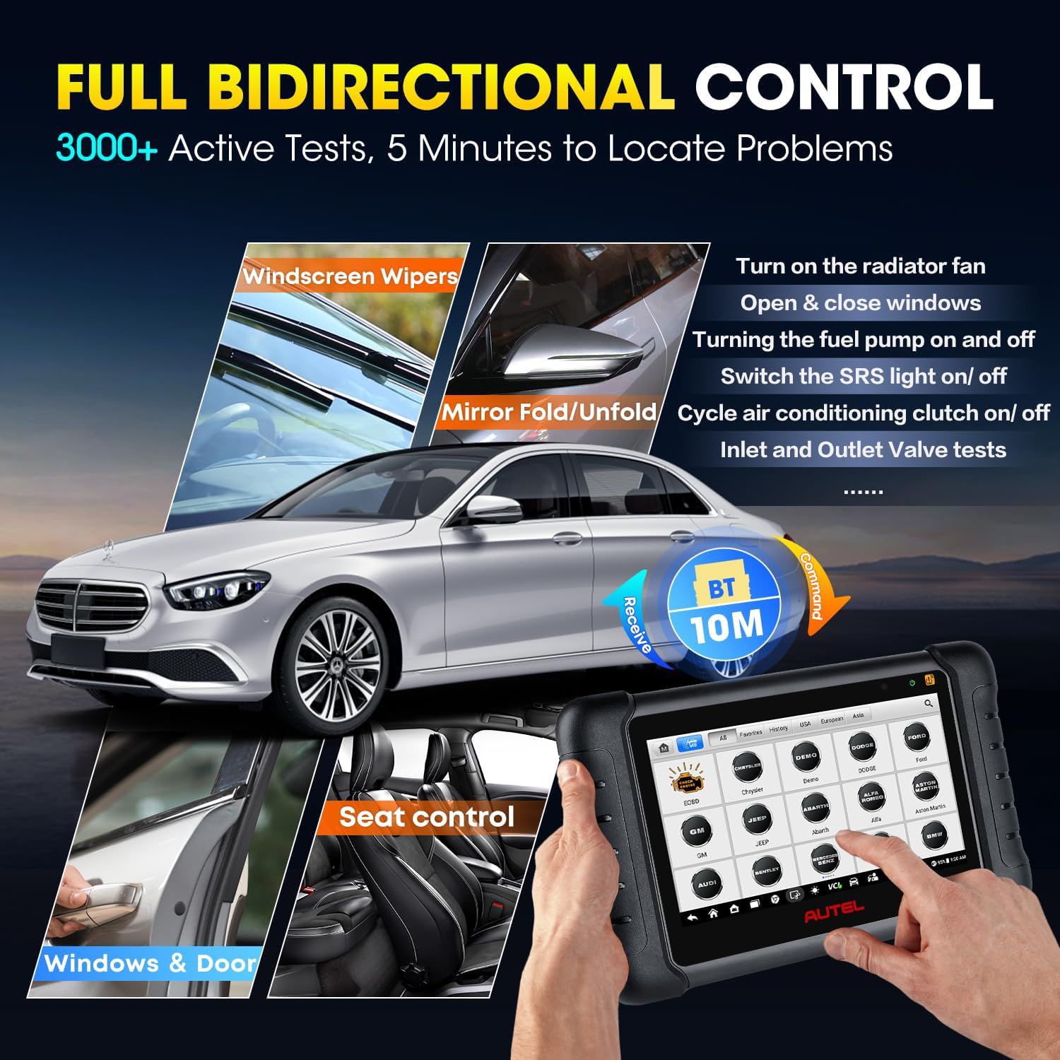 Autel MaxiPRO MP808BT Pro Kit com Adaptadores OBDII Suporte 3000 + Codificação de ECU de Suporte Bidirecional, 30 + Serviços 150 Marcas, FCA AutoAuth