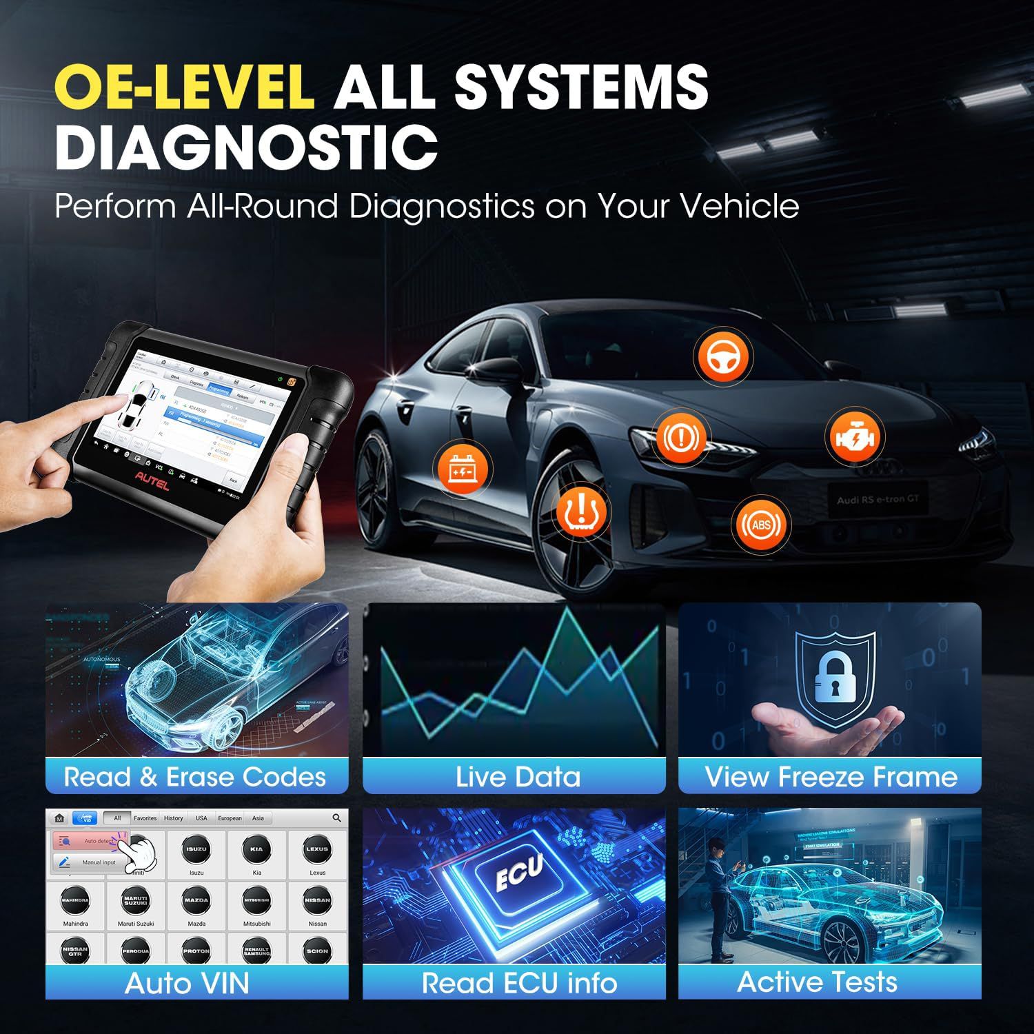 Autel MaxiPRO MP808BT Pro Kit com Adaptadores OBDII Suporte 3000 + Codificação de ECU de Suporte Bidirecional, 30 + Serviços 150 Marcas, FCA AutoAuth