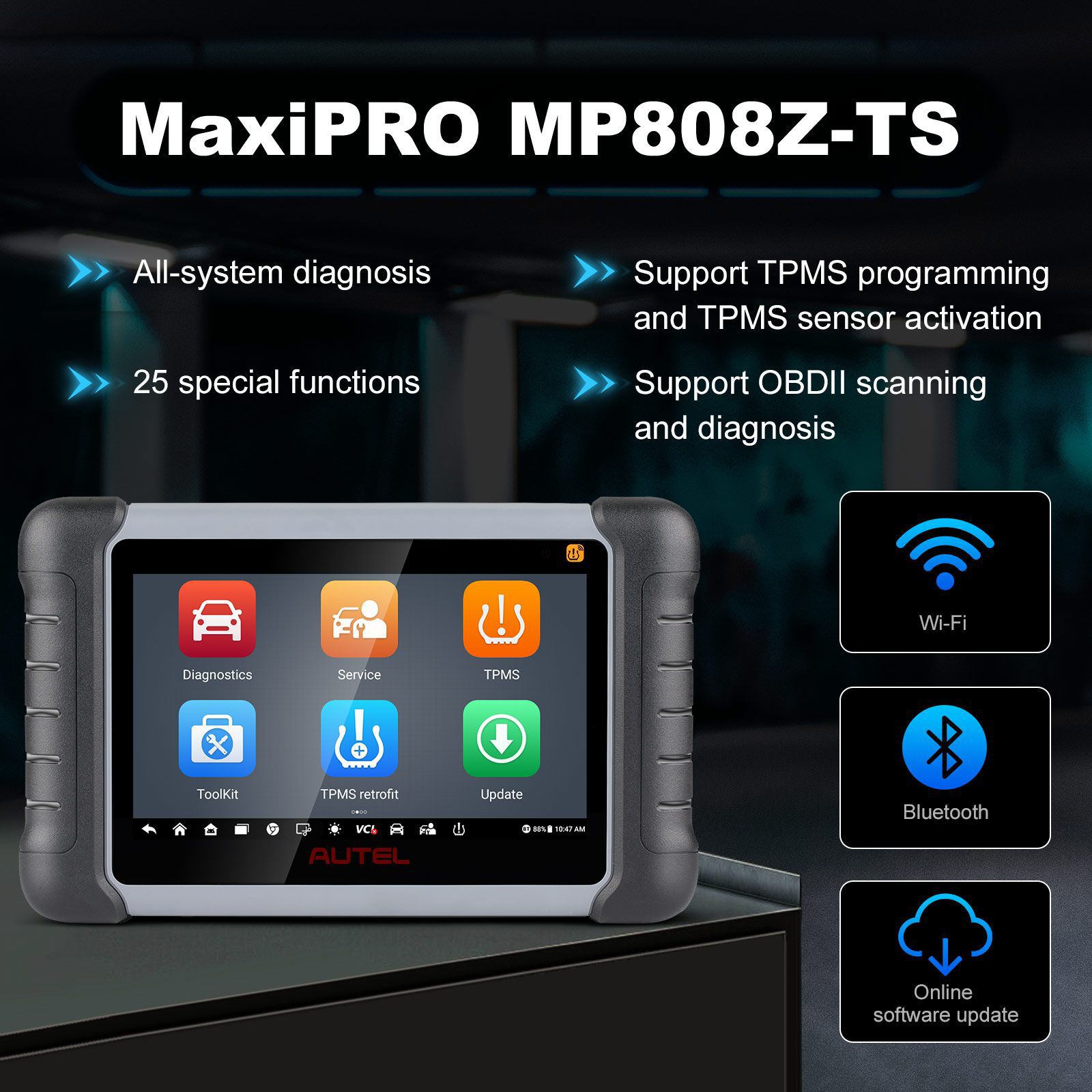 2023 Autel MaxiPRO MP808Z-TS Ferramenta de verificação de controle bidirecional com codificação ECU, TPMS completo, 36+ serviços, atualizado de MP808TS/MP808BT