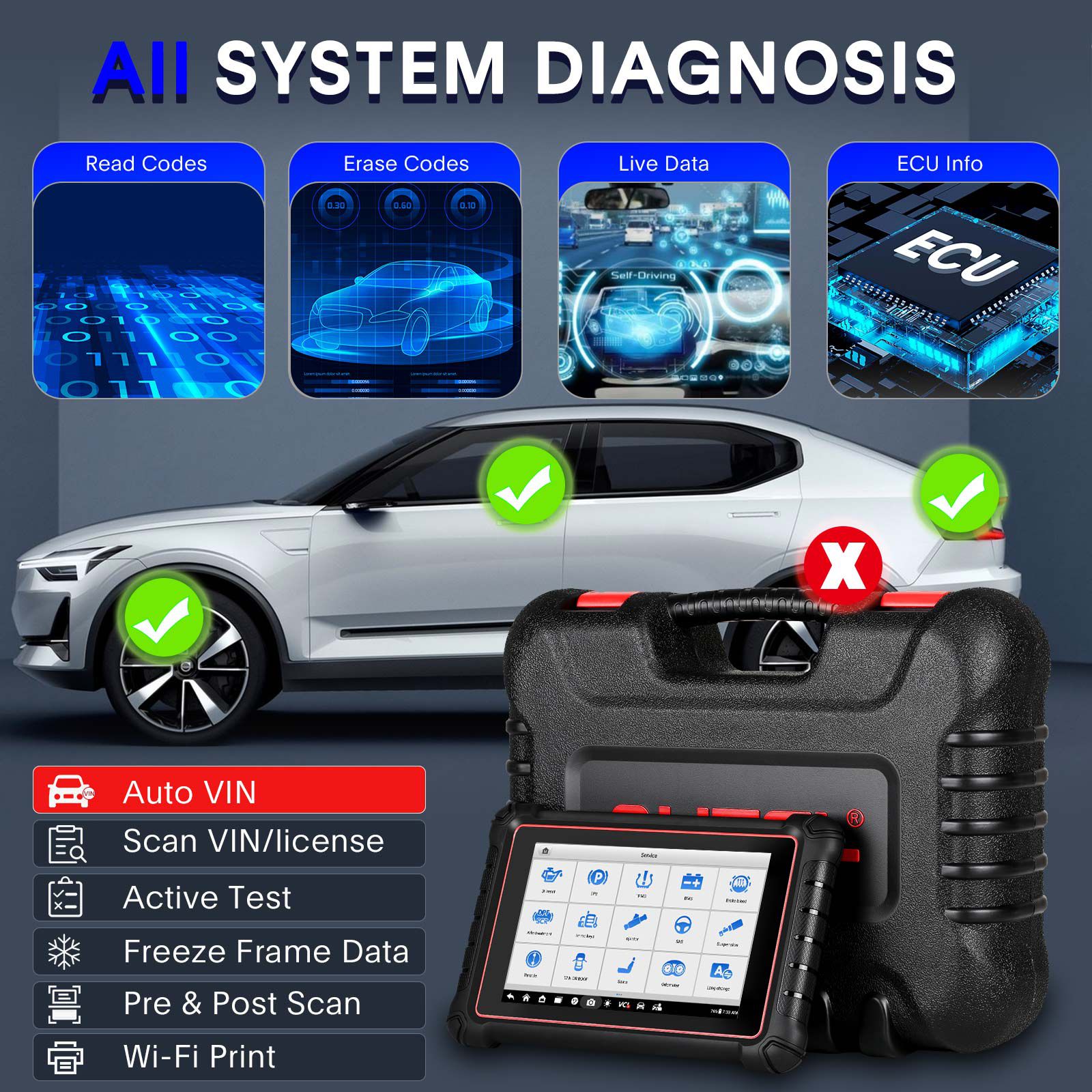 O scanner de diagnóstico Autel MaxiPro MP900Z-BT (MP900-BT) suporta a codificação da ECU, a digitalização pré e pós, os protocolos DoIP CAN FD, a versão atualizada do MP808BT PRO