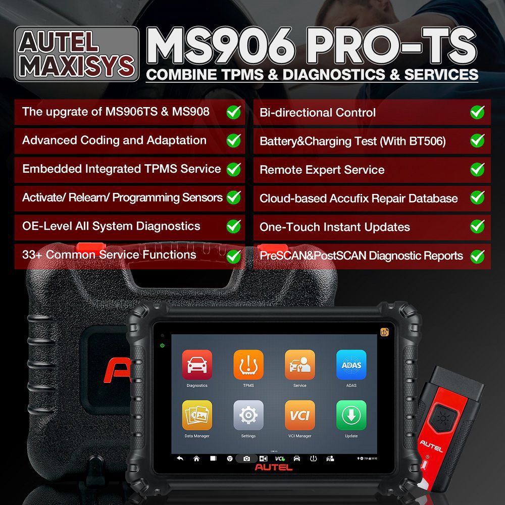 2023 Nova Autel MaxiSYS MS906 Pro-TS OE-Level Full Systems Diagnostic e TPMS Relearn Ferramenta com TPMS Completo + Programação de Sensor