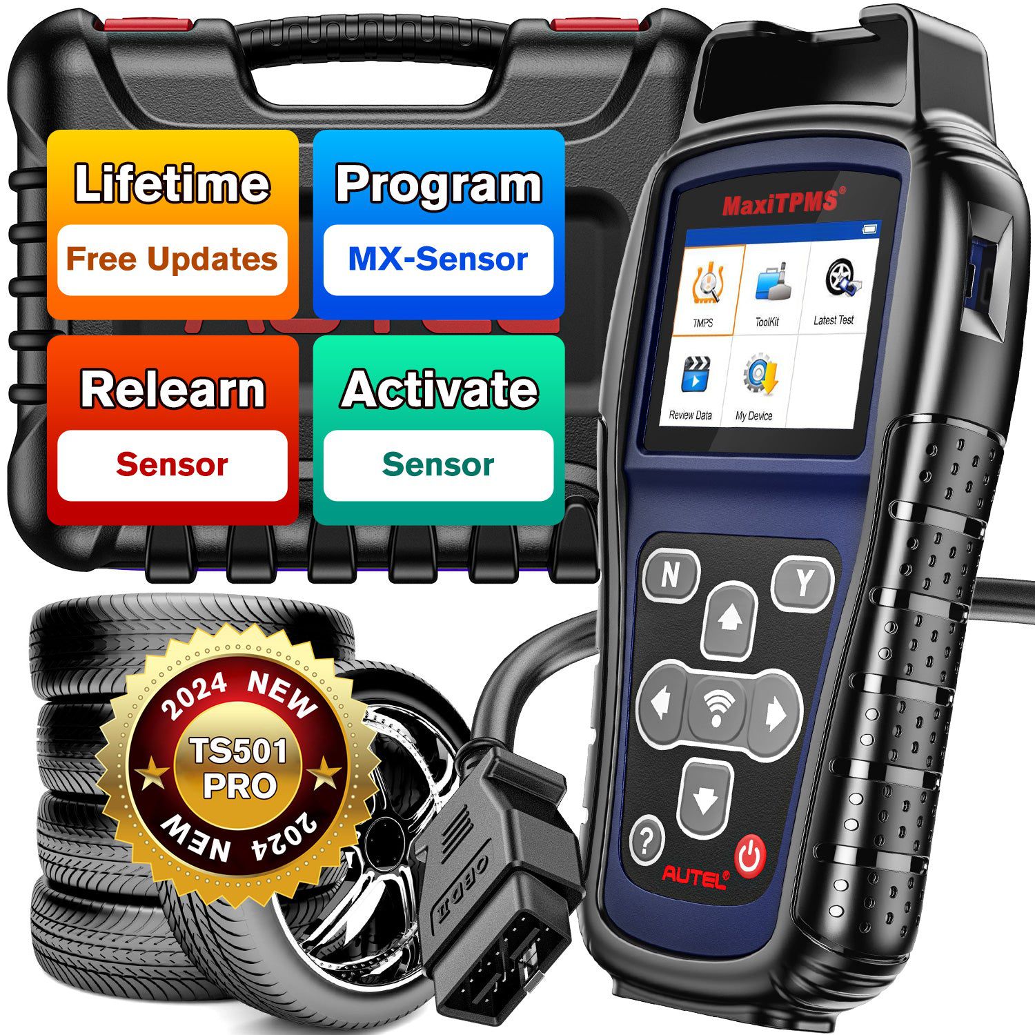 Autel MaxiTPMS TS501 Pro Ferramenta TPMS Profissional Reaprende Ativar Sensores Programa MX-Sensores Sistema TPMS Completo Multi-linguagem Atualização gratuita por toda a vida