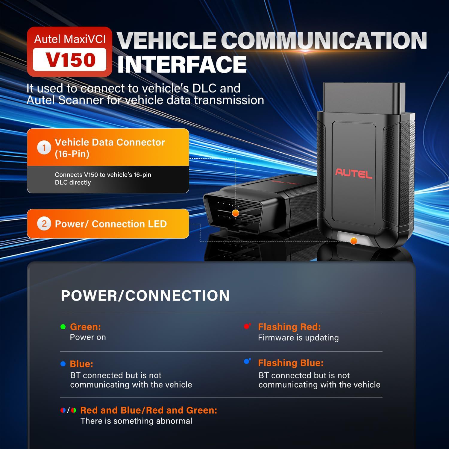 2025 Autel MaxiVCI V150 VCI150 Dongle sem fio, trabalho de protocolo CAN FD / DOIP de suporte para Autel 900 Series Scanners MK900BT MP900BT MP900Z-BT MP900TS