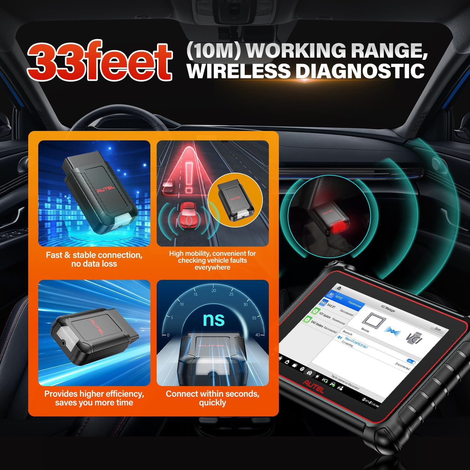 2025 Autel MaxiVCI V150 VCI150 Dongle sem fio, trabalho de protocolo CAN FD / DOIP de suporte para Autel 900 Series Scanners MK900BT MP900BT MP900Z-BT MP900TS