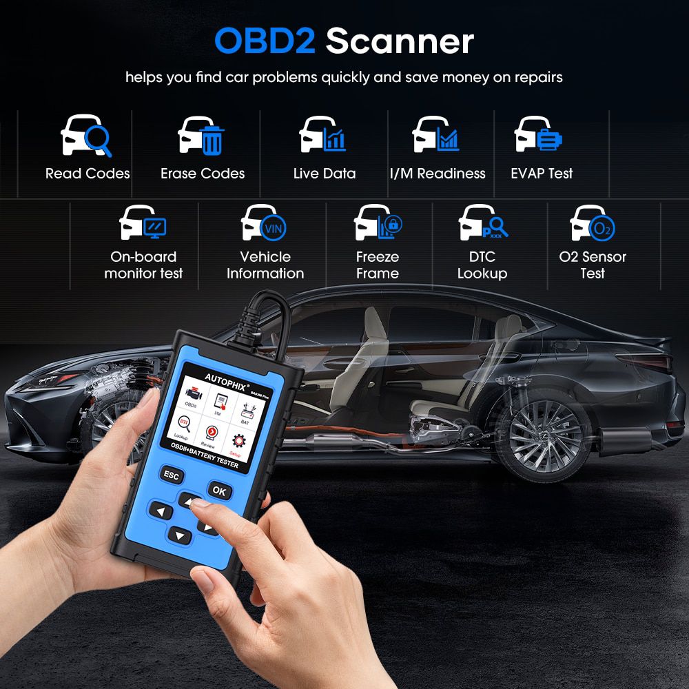 Autophix BAS300 Plus 2-em-1 leitor de código automotivo OBD 2 ferramentas de diagnóstico do carro OBD2 verificação do motor 6/12/24V verificador da bateria