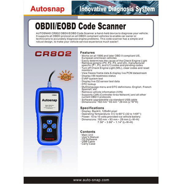 Escâner de Código de EOBD CR802 OBDII