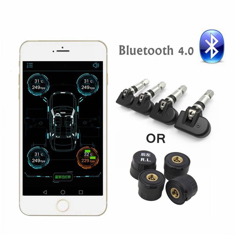 Novo TPMS Bluetooth 4.0 Sistema de Monitor de Pressão dos Pneus 4 Sensor Interno/Externo Funciona Android/iOS Mobile Phone APP Display