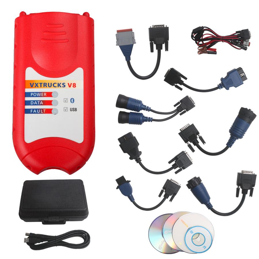 NEXIQ Bluetooth Version VXTRUCKS V8 USB Link Wireless Diagnose Interface with All Adapters(Red)