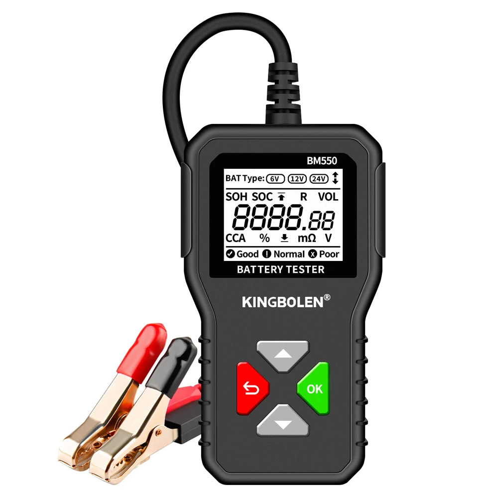 BM550 BM550 PLUS Testador de bateria do carro Sistema de bateria 6V 12V 24V Detectar Analisador automático de bateria Ferramenta de bateria do carro SOC SOH
