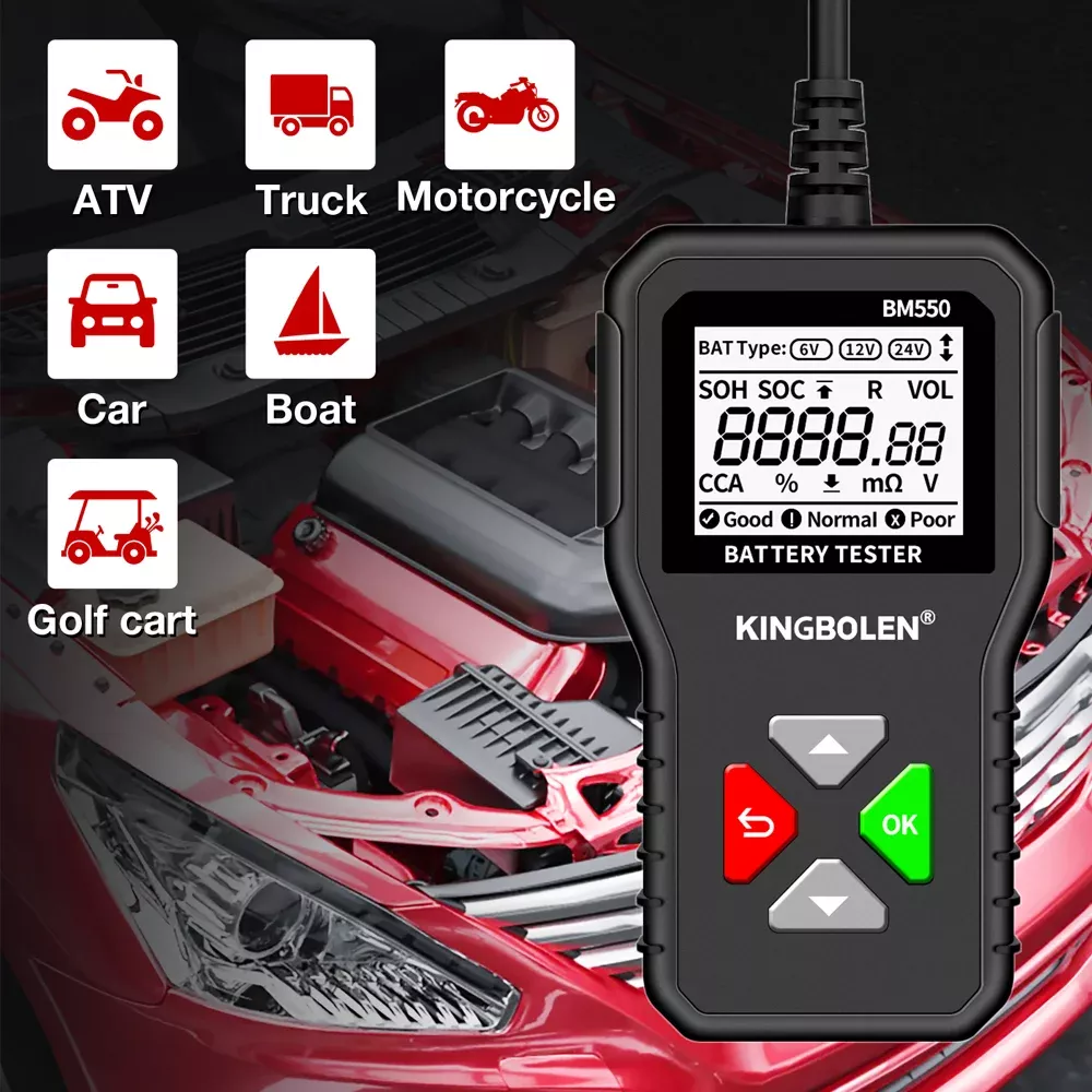 BM550 BM550 PLUS Testador de bateria do carro Sistema de bateria 6V 12V 24V Detectar Analisador automático de bateria Ferramenta de bateria do carro SOC SOH