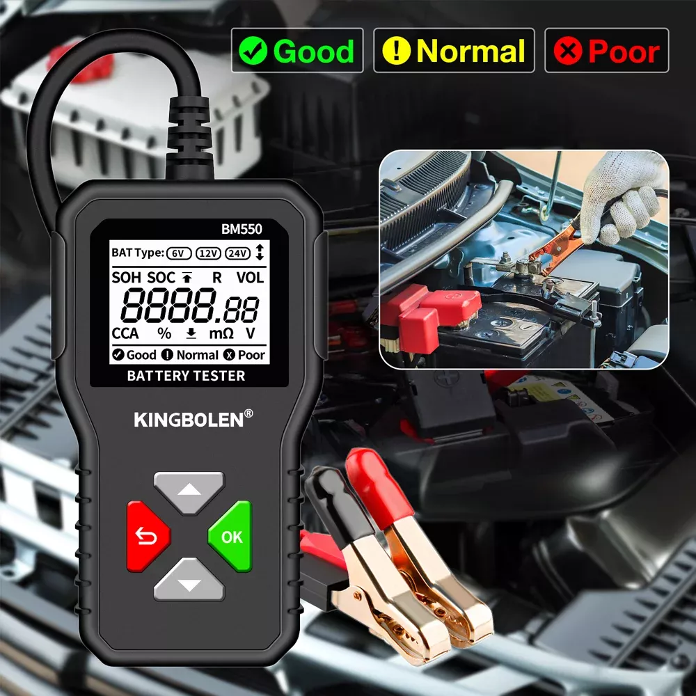 BM550 BM550 PLUS Testador de bateria do carro Sistema de bateria 6V 12V 24V Detectar Analisador automático de bateria Ferramenta de bateria do carro SOC SOH