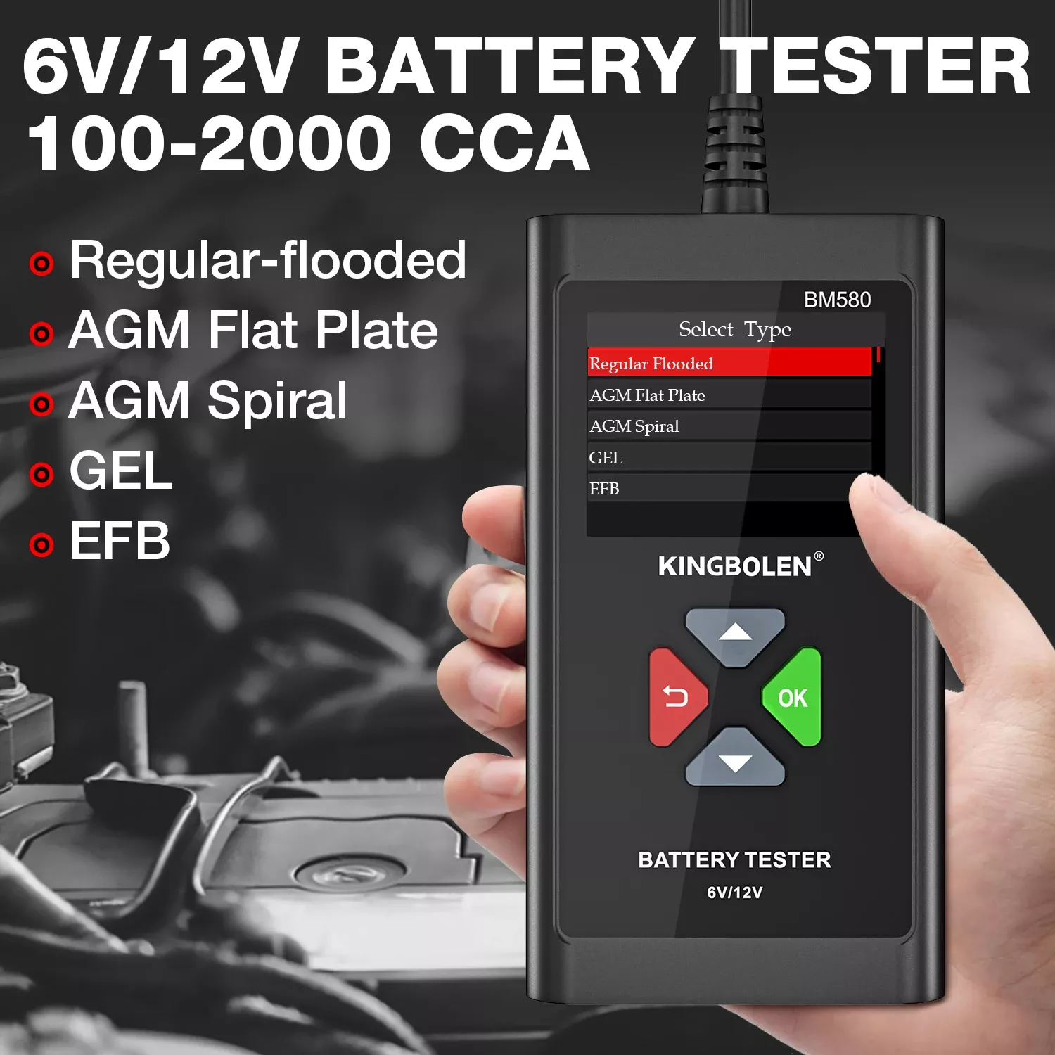 BM580 Testador de bateria 12V 6V Ferramentas do carregador de bateria do carro Teste de carregamento do circuito de inicialização Analisador automotivo PK KW650 KW208
